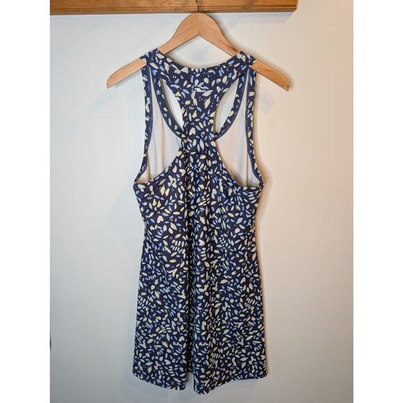 L.L.Bean Navy Blue Floral Racerback Tank Dress Casual Summer Medium - Picture 4 of 6
